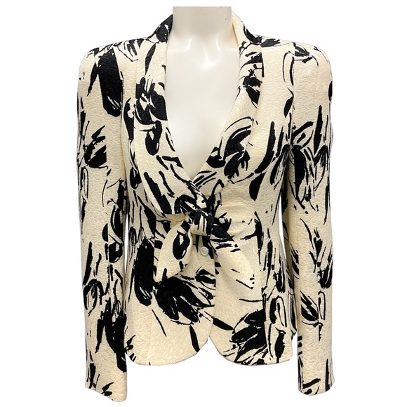 ARMANI COLLEZIONI IVORY / BLACK 2008 FLORAL WOOL AND SILK JACKET - Picture 1 of 5